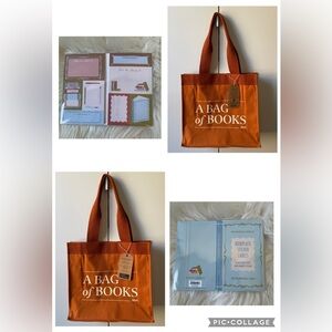 NWT RARE color Barnes & Noble 'A Bag of Books' Tote and Bookplate Sticker Labels